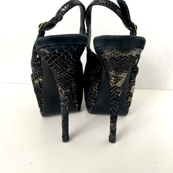 Giuseppe Zanotti Embossed Snakeskin Platform Pump Slingback Gold Black Peep 35 - Picture 7 of 9